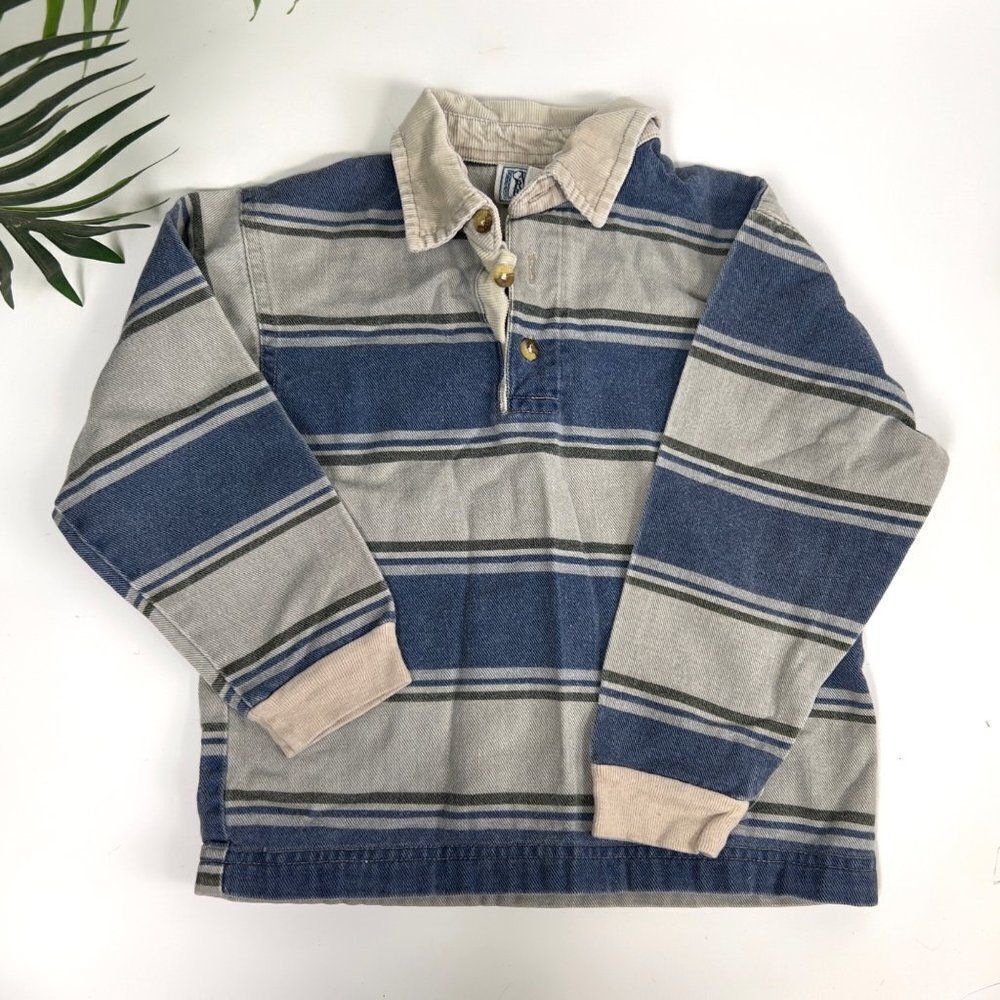 Boys Toddler Casual Indie Grunge Striped Long Sleeve Denim Polo Shirt / 5-6